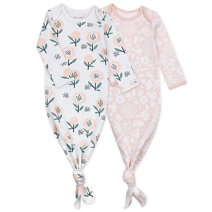 slide 1 of 4, Mac & Moon Baby Gown - Bunny Floral Print, 2 ct