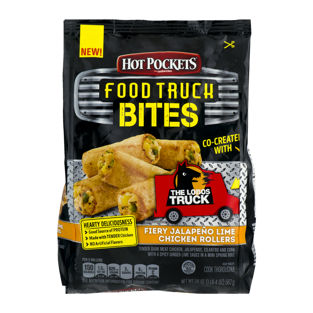 slide 1 of 1, Hot Pockets Food Truck Bites Fiery Jalapeno Lime Chicken Rollers, 20 oz