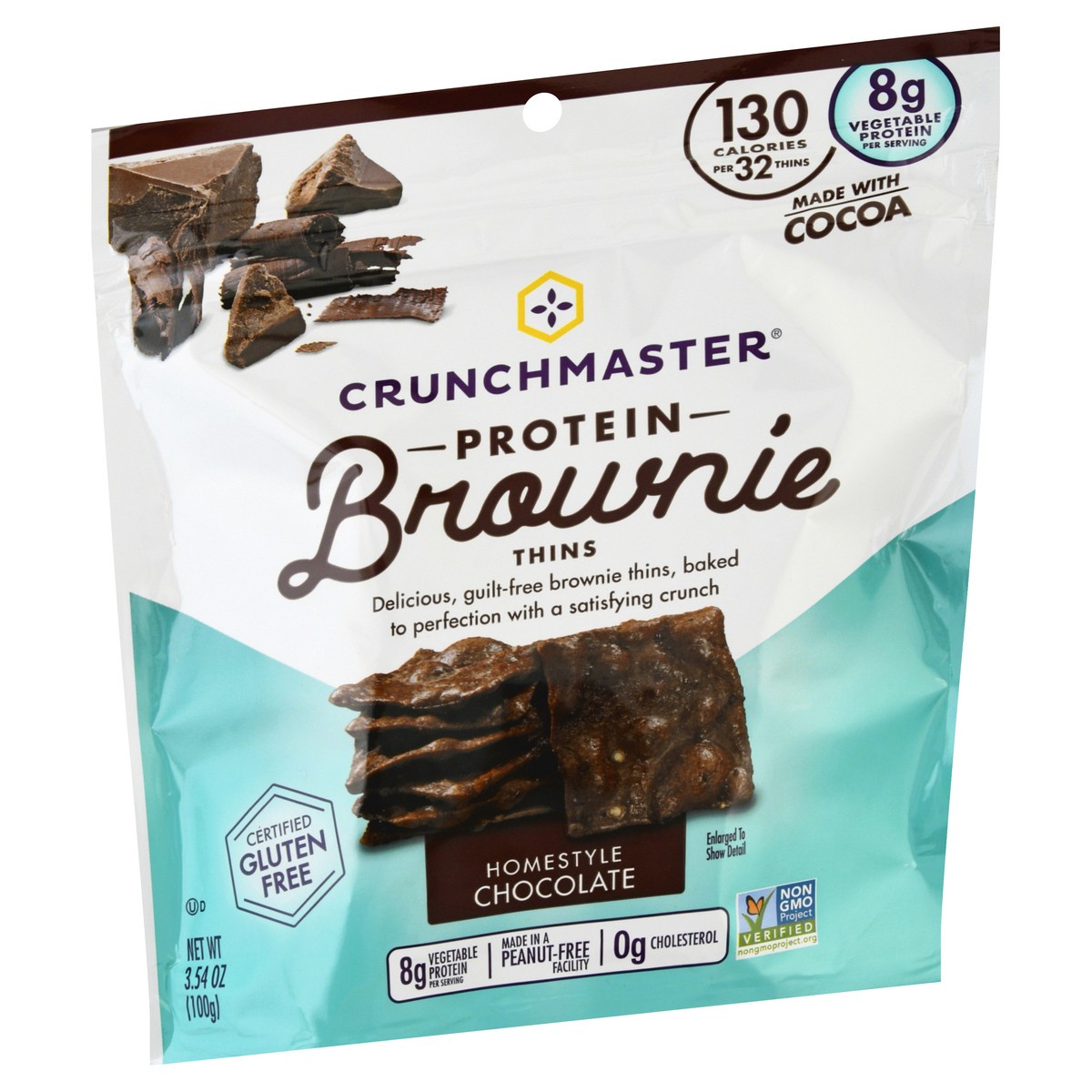 slide 9 of 10, Crunchmaster Homestyle Milk Chocolate Protein Brownie Thins, 3.54 oz