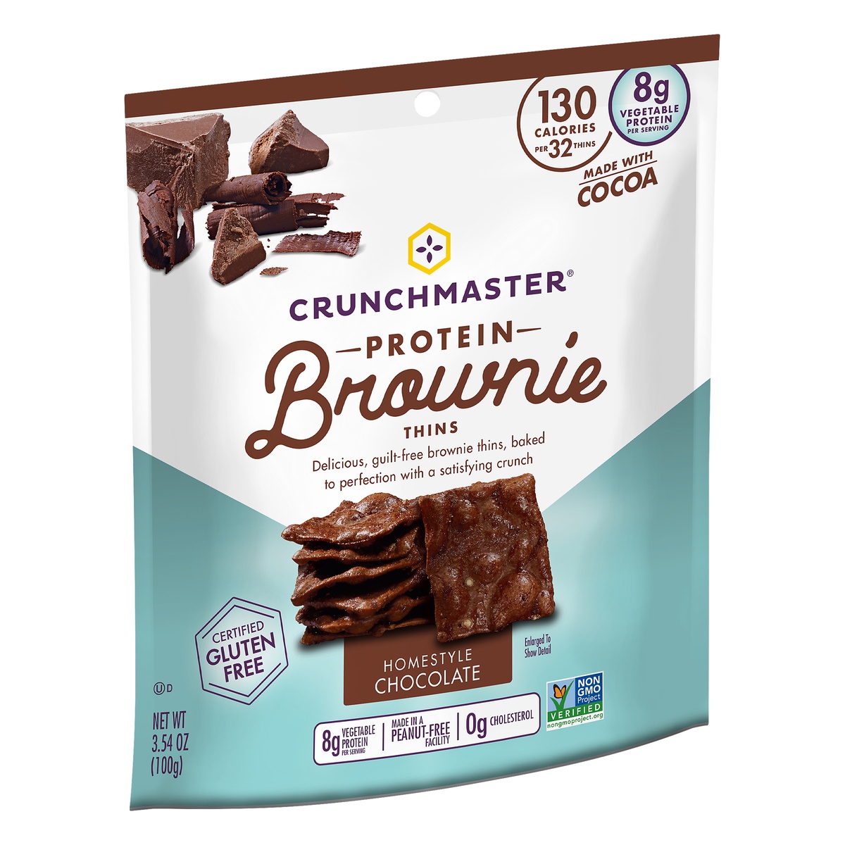 slide 2 of 7, Crunchmaster Homestyle Milk Chocolate Protein Brownie Thins, 3.54 oz
