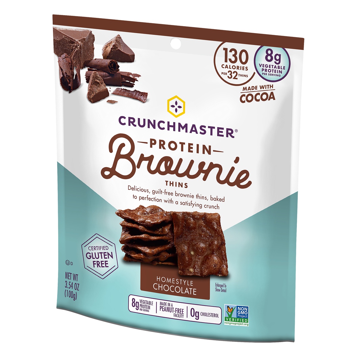 slide 3 of 7, Crunchmaster Homestyle Milk Chocolate Protein Brownie Thins, 3.54 oz