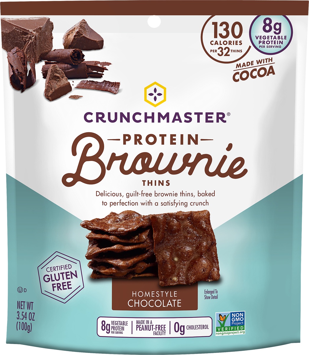 slide 6 of 7, Crunchmaster Homestyle Milk Chocolate Protein Brownie Thins, 3.54 oz