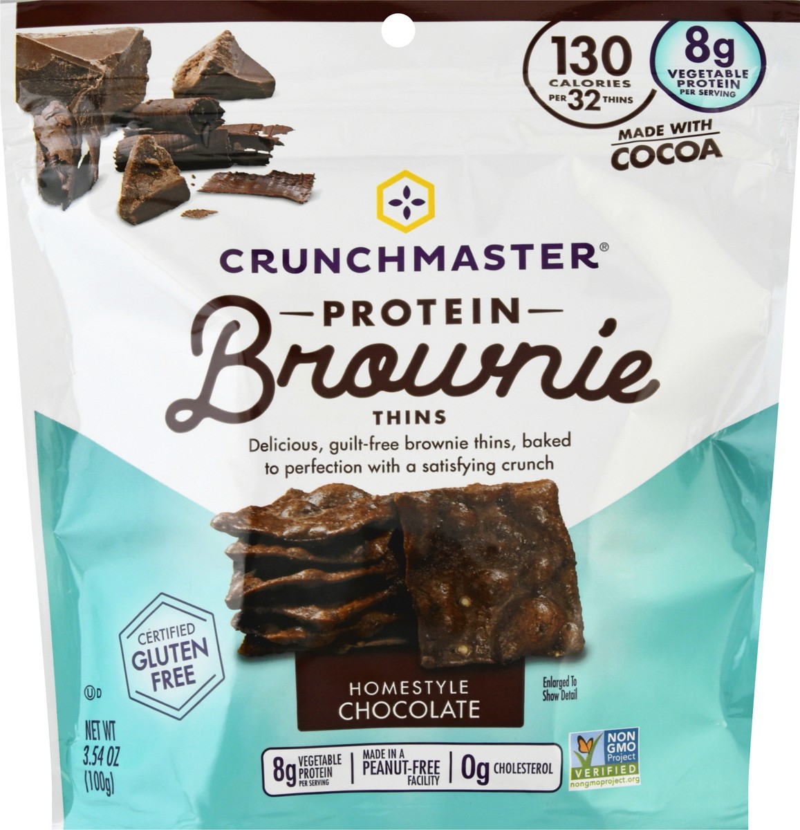 slide 8 of 10, Crunchmaster Homestyle Milk Chocolate Protein Brownie Thins, 3.54 oz