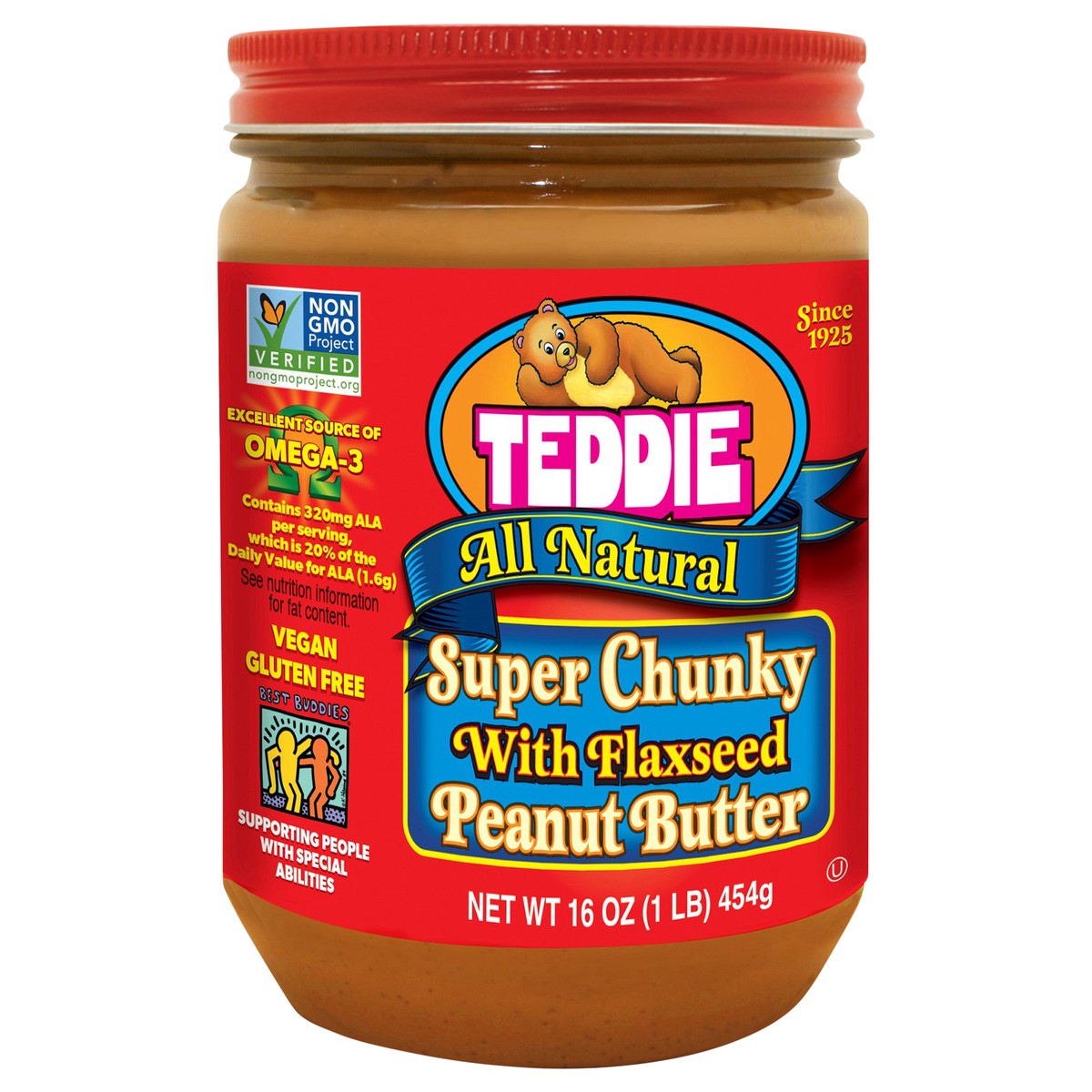 slide 2 of 11, Teddie Natural Super Chunky Flaxseed Peanut Butter, 16 oz