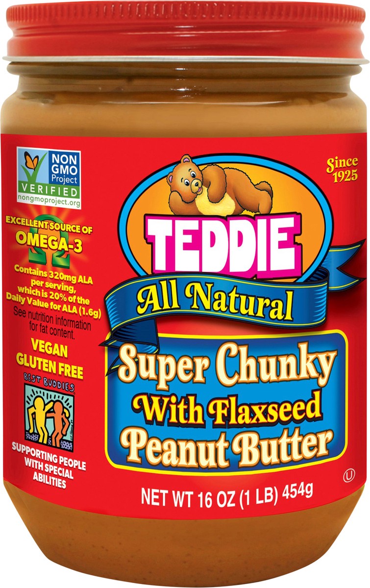 slide 6 of 11, Teddie Natural Super Chunky Flaxseed Peanut Butter, 16 oz