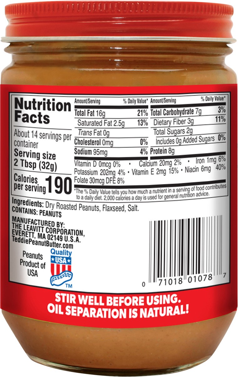 slide 4 of 11, Teddie Natural Super Chunky Flaxseed Peanut Butter, 16 oz