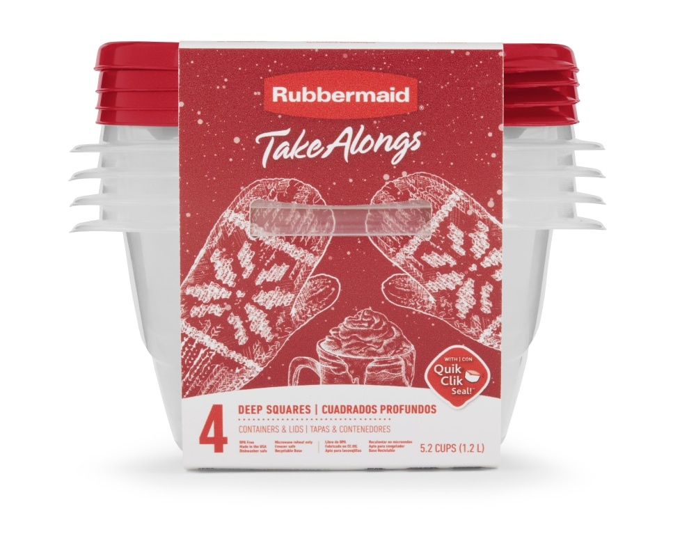slide 1 of 1, Rubbermaid Take Alongs Deep Square Food Storage Containers 4 Pack - Clear/Red, 4 ct