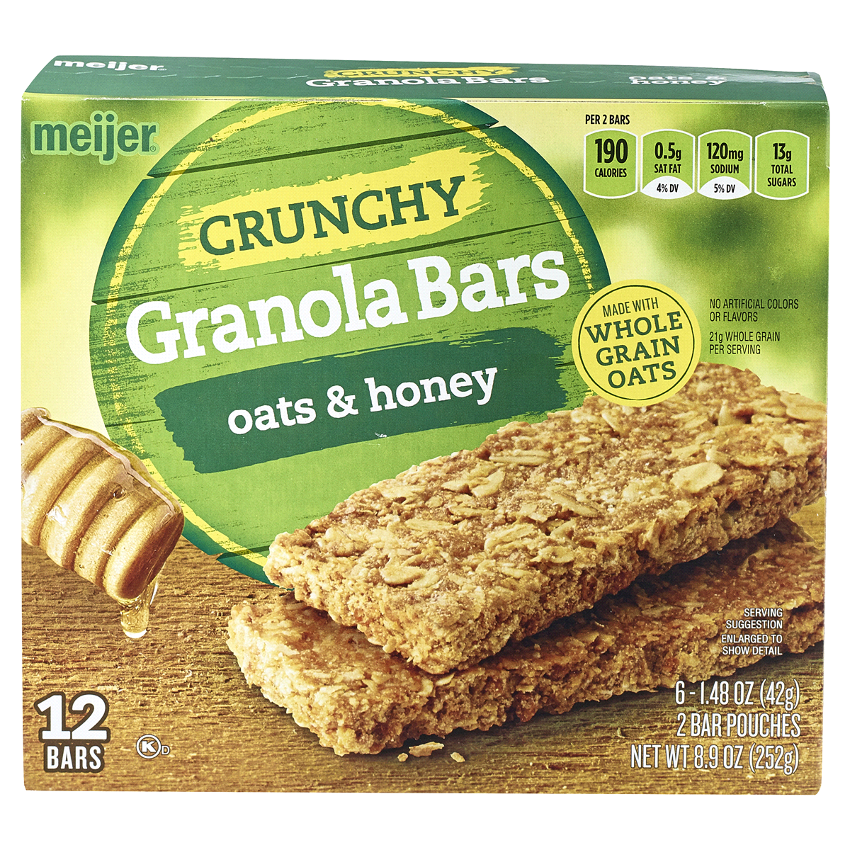 slide 1 of 1, Meijer Crunchy Granola Bars, Oats & Honey, 6 ct