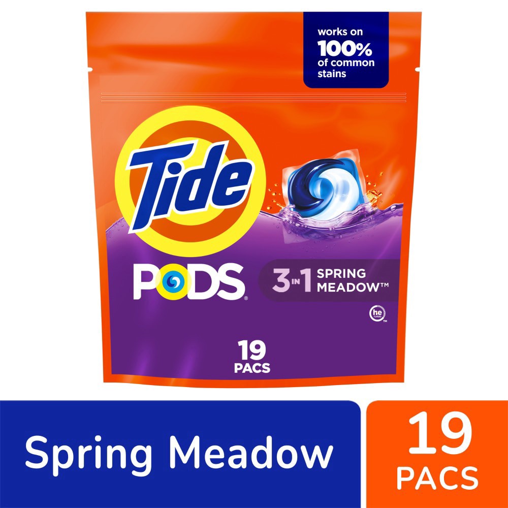 slide 4 of 6, Tide PODS Spring Meadow Laundry Detergent Pacs, 3-in-1, 19 ct
