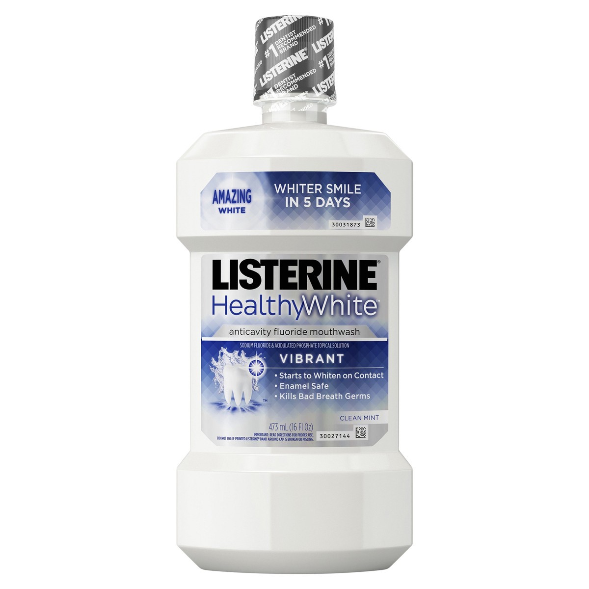 slide 1 of 6, Listerine Healthy White Vibrant Multi-Action Fluoride Mouthwash, Foaming Anticavity Oral Mouth Rinse For Whitening Teeth & Fighting Bad Breath, Enamel-Safe, Clean Mint Flavor, 16 fl. oz, 16 fl oz