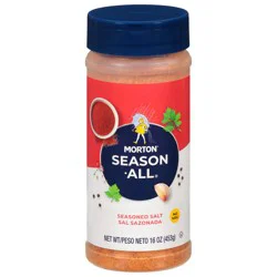 Morton Season-All Seasoned Salt - Blend of Salt and Savory Spices, for BBQ, Grilling, and Potatoes, 16 oz Canister