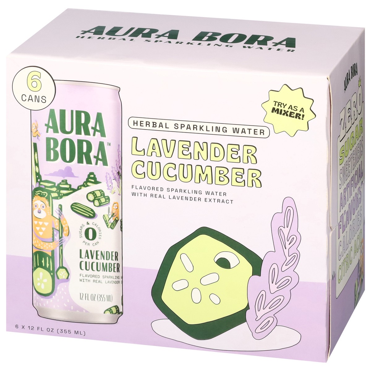 slide 5 of 13, Aura Bora Herbal Lavender Cucumber Sparkling Water 6 - 12 fl oz Cans, 72 fl oz