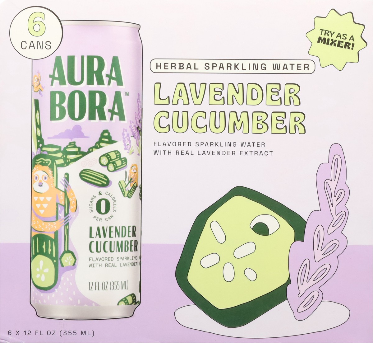 slide 7 of 13, Aura Bora Herbal Lavender Cucumber Sparkling Water 6 - 12 fl oz Cans, 72 fl oz