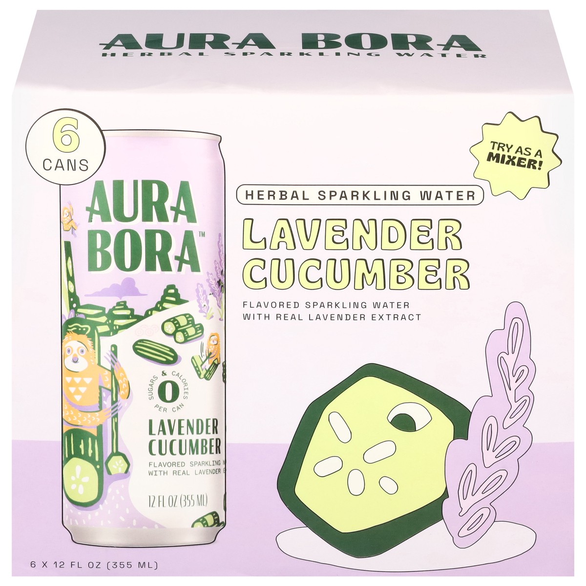 slide 12 of 13, Aura Bora Herbal Lavender Cucumber Sparkling Water 6 - 12 fl oz Cans, 72 fl oz