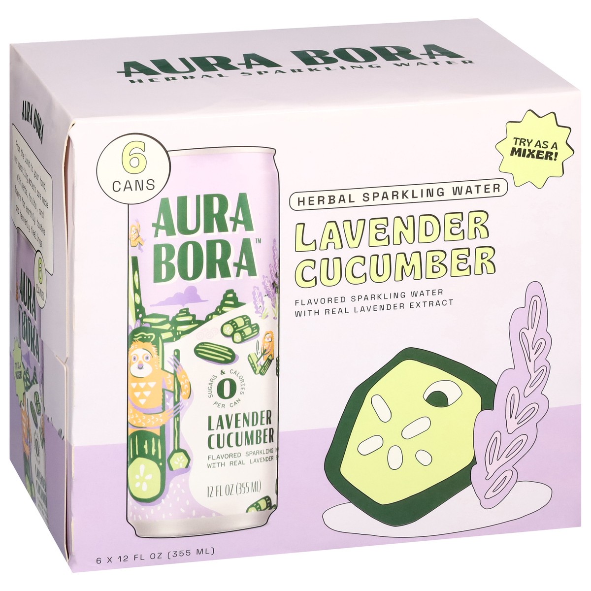 slide 10 of 13, Aura Bora Herbal Lavender Cucumber Sparkling Water 6 - 12 fl oz Cans, 72 fl oz