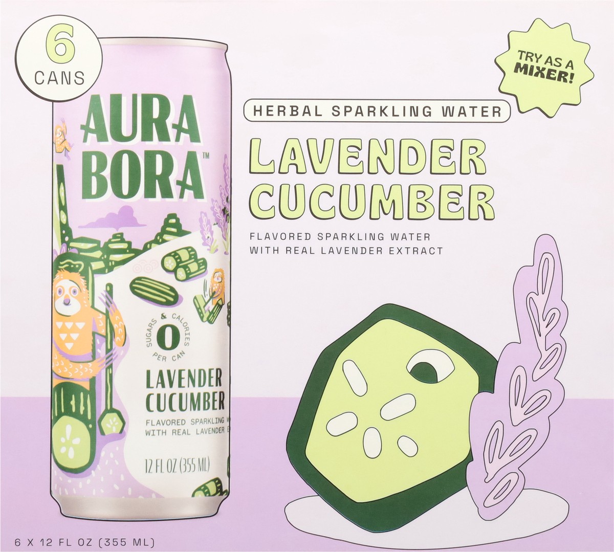 slide 13 of 13, Aura Bora Herbal Lavender Cucumber Sparkling Water 6 - 12 fl oz Cans, 72 fl oz
