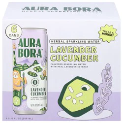Aura Bora Herbal Lavender Cucumber Sparkling Water, 6 - 12 fl oz Cans