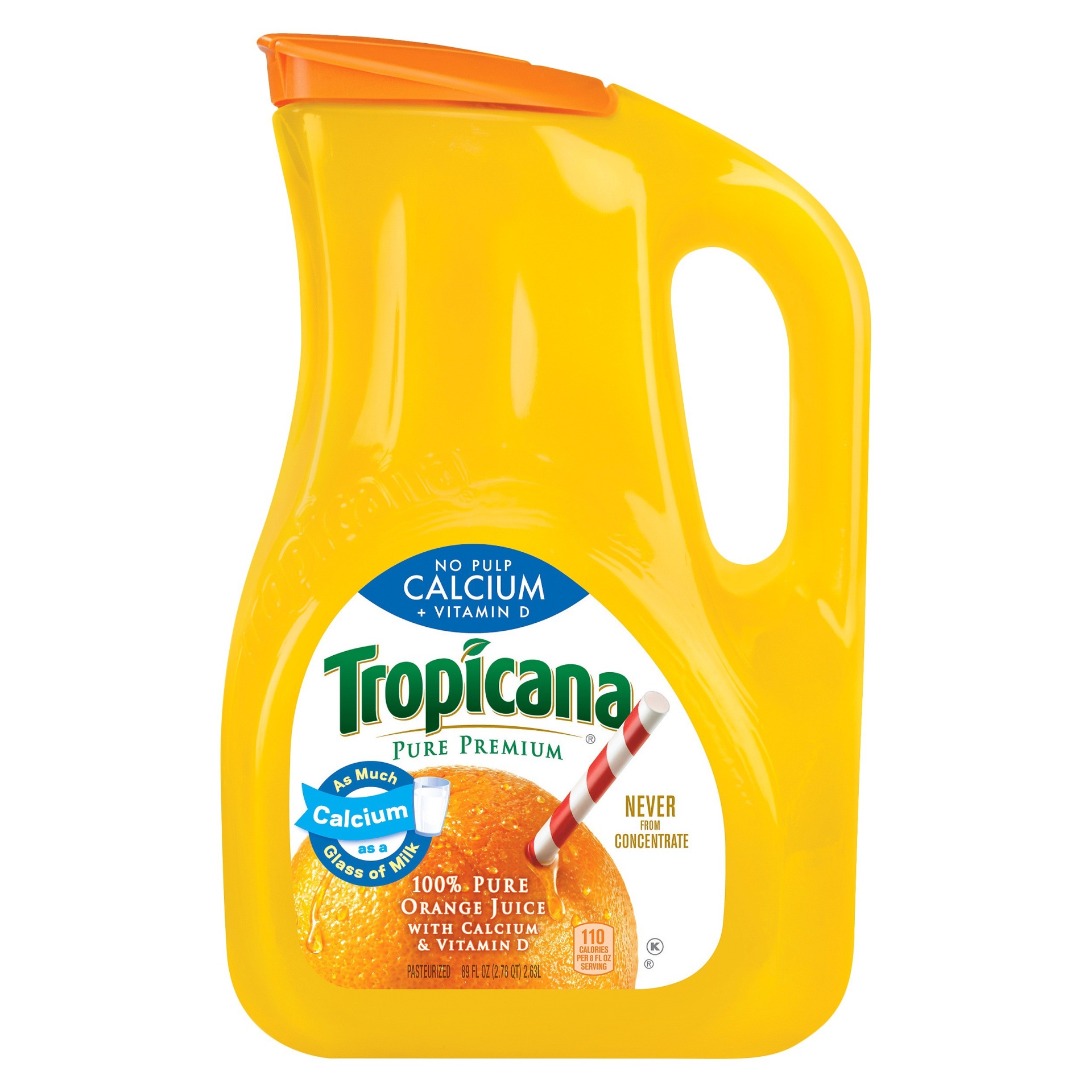 slide 1 of 3, Tropicana Pure Premium No Pulp Calcium + Vitamin D Orange Juice, 89 fl oz