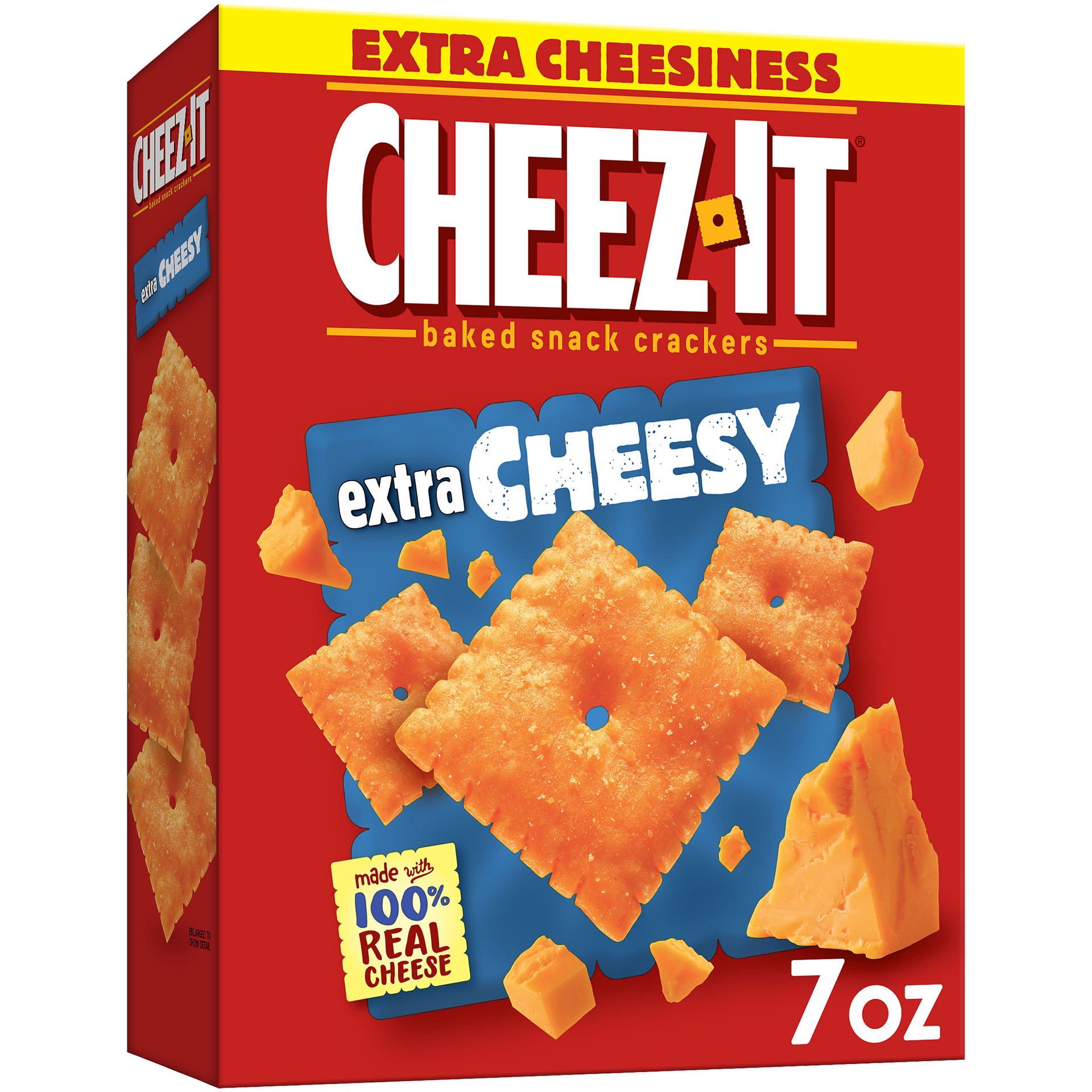 slide 1 of 6, Cheez-It Cheese Crackers, Baked Snack Crackers, Office and Kids Snacks, Extra Cheesy, 7oz Box, 1 Box, 7 oz