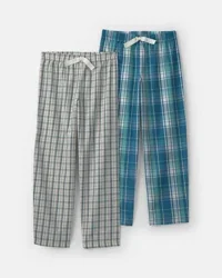 Carters Boys 2-Piece Plaid Pajama Bottoms - Blue/Grey Blue/Grey 8