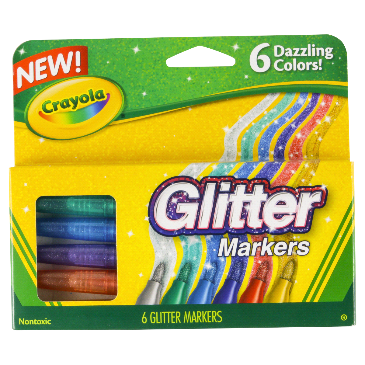 slide 1 of 1, Crayola Glitter Markers, 6 ct