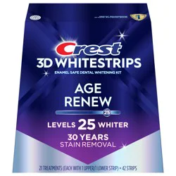 Crest 3DWhitestrips Age Renew At-home Teeth Whitening Kit, 21 Treatments, 25 Levels Whiter