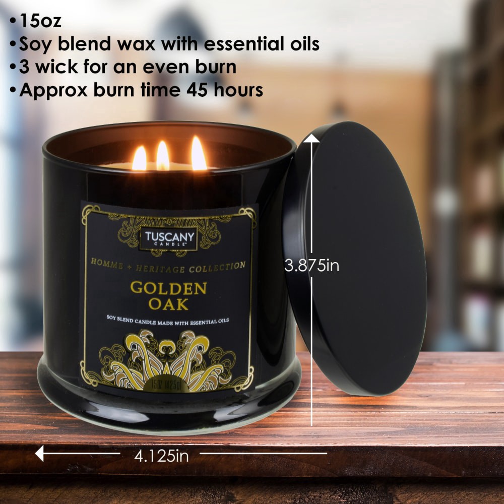 slide 3 of 3, Tuscany Candle Homme + Heritage Collection Soy Blend Candle, Golden Oak, 15 oz