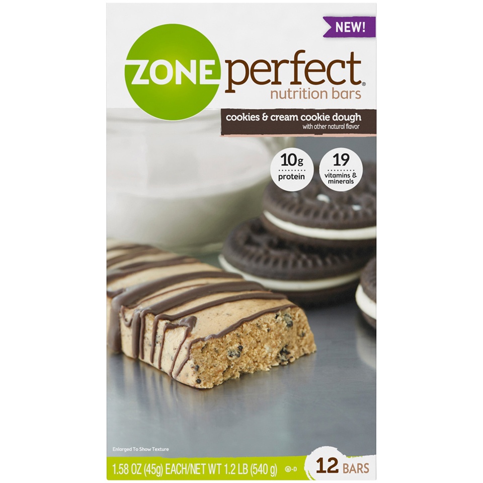 slide 1 of 1, Zone Perfect Nutrition Bars Cookie & Cream Cookie Dough, 12 ct; 1.58 oz