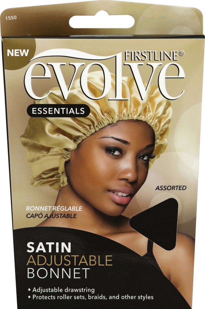 slide 2 of 6, Firstline Evolve Black Drawstring Satin Adjustable Luxe Bonnet 1 ea, 1 ct
