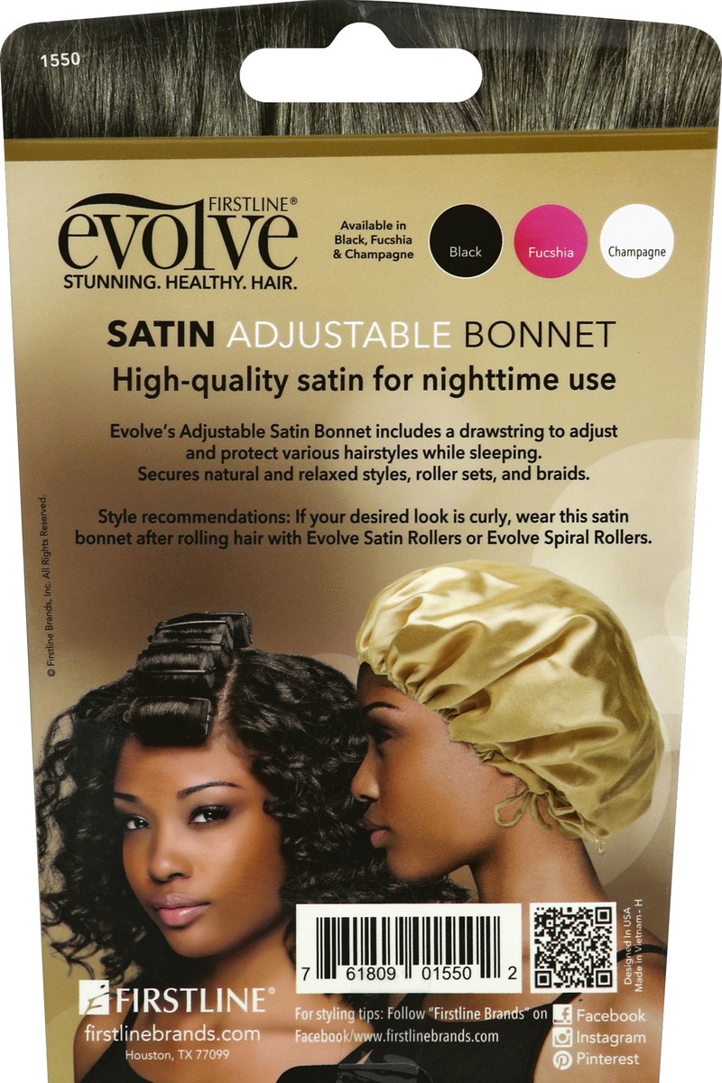 slide 4 of 6, Firstline Evolve Black Drawstring Satin Adjustable Luxe Bonnet 1 ea, 1 ct