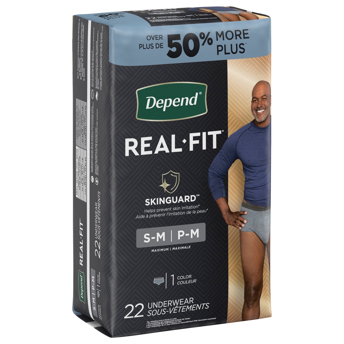 slide 7 of 9, Depend Real Fit Incontinence Underwear for Men, Small/Medium (28–40" Waist), 22 Count, 22 ct