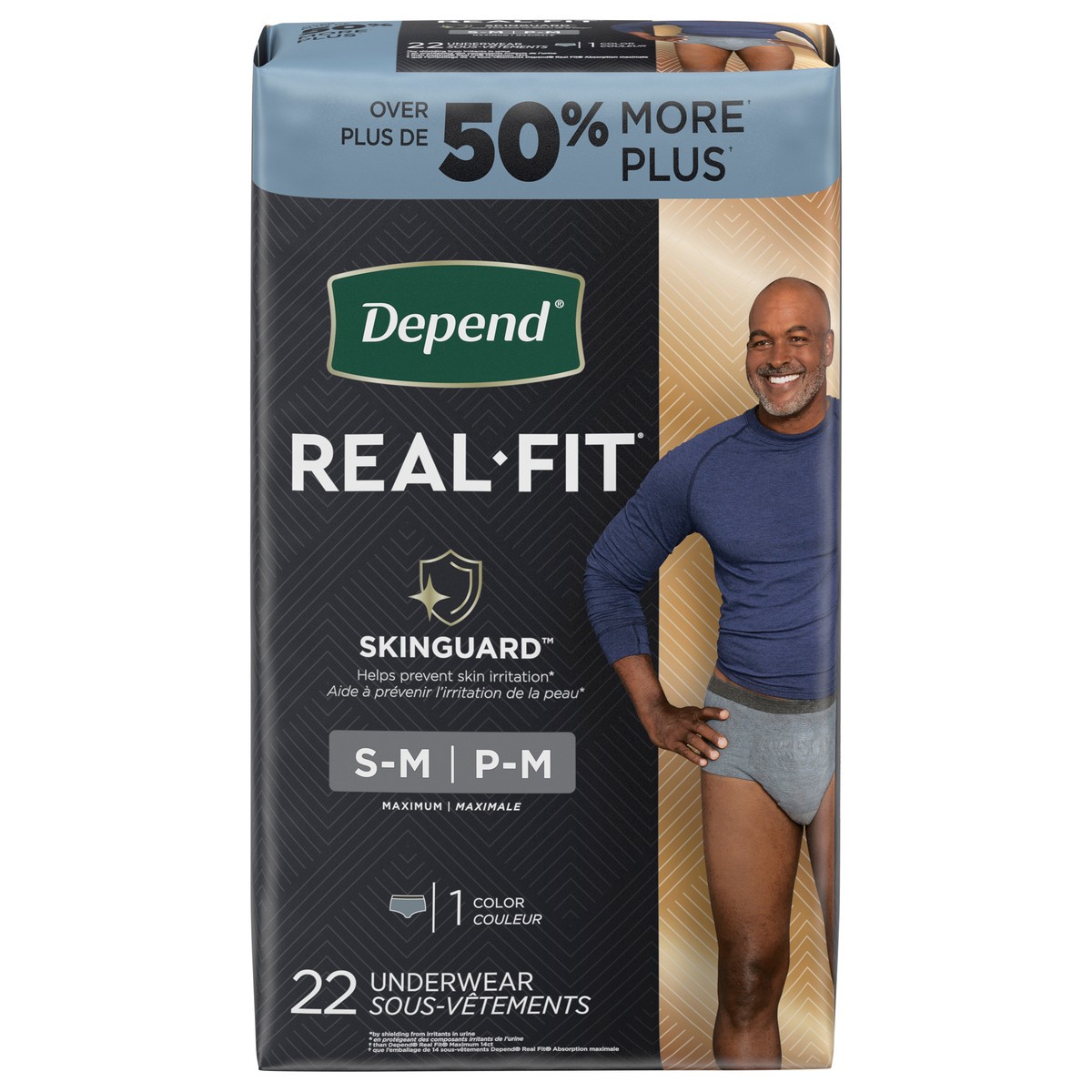 slide 1 of 9, Depend Real Fit Incontinence Underwear for Men, Small/Medium (28–40" Waist), 22 Count, 22 ct