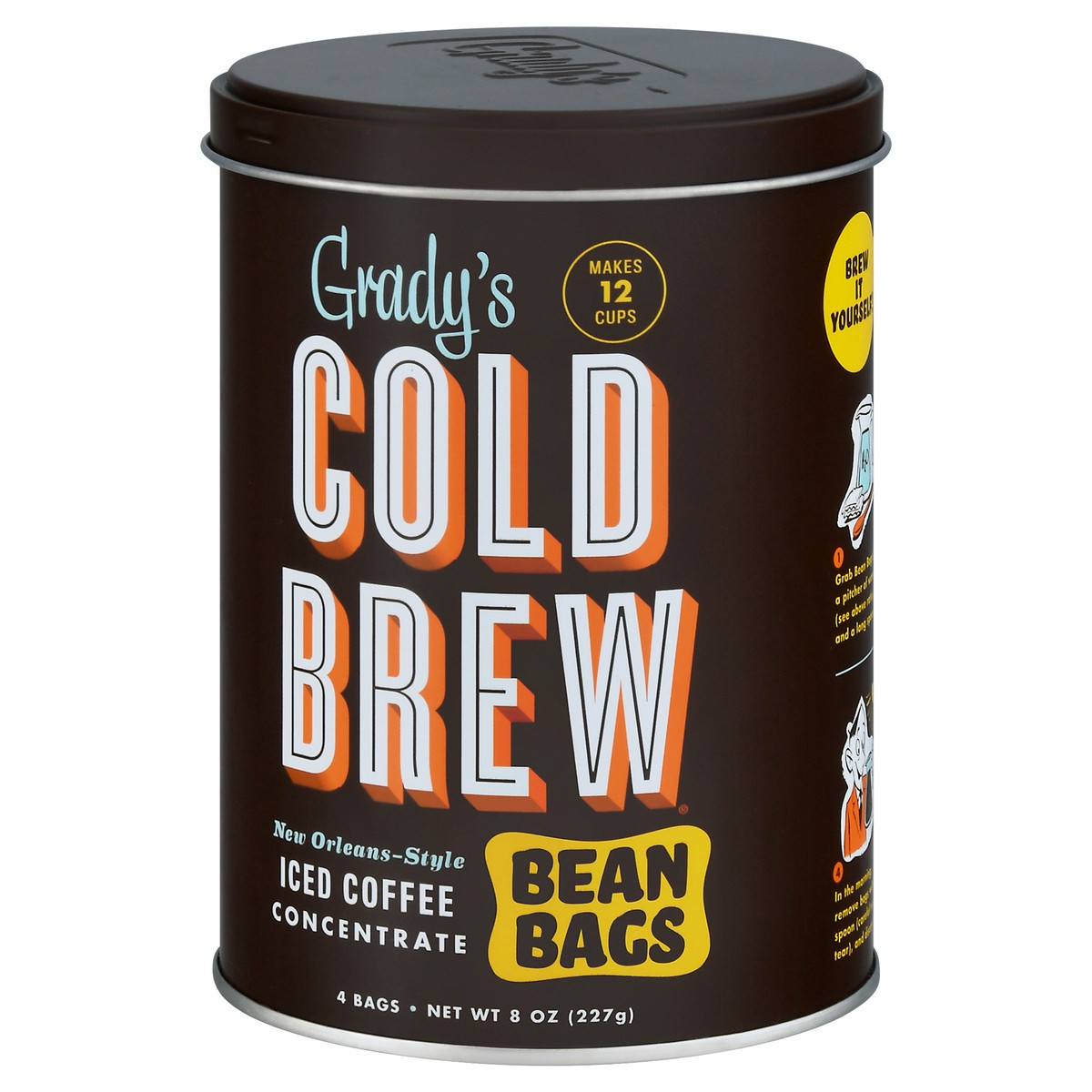 slide 3 of 9, Grady's New Orleans-Style Iced Coffee Concentrate Bean Bags 4 ea Tin, 4 ct