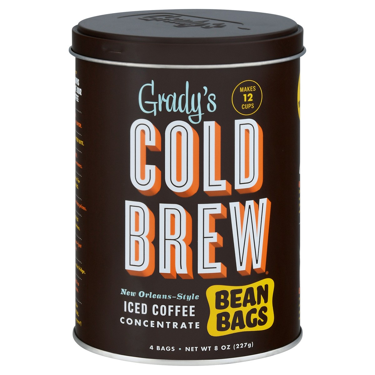 slide 1 of 9, Grady's New Orleans-Style Iced Coffee Concentrate Bean Bags 4 ea Tin, 4 ct