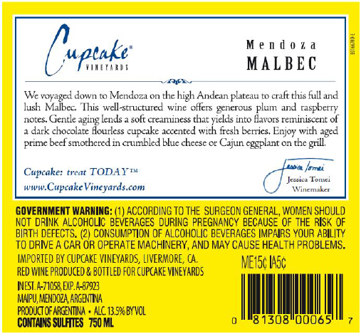 slide 4 of 4, Cupcake Vineyards Malbec, Red Wine, Mendoza, Argentina 2019, 1 ct, 750ml Bottle, 750 ml