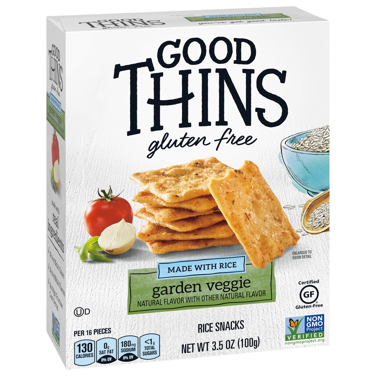 slide 2 of 9, GOOD THiNS Gluten Free Garden Veggie Rice Snacks, 3.5 oz