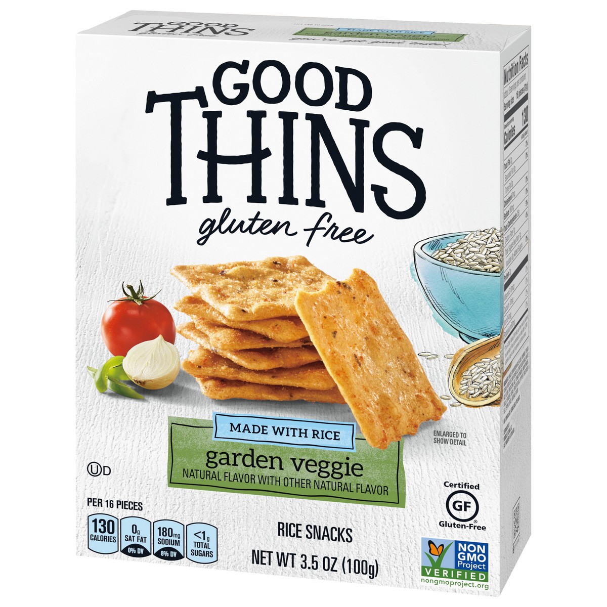 slide 3 of 9, GOOD THiNS Gluten Free Garden Veggie Rice Snacks, 3.5 oz