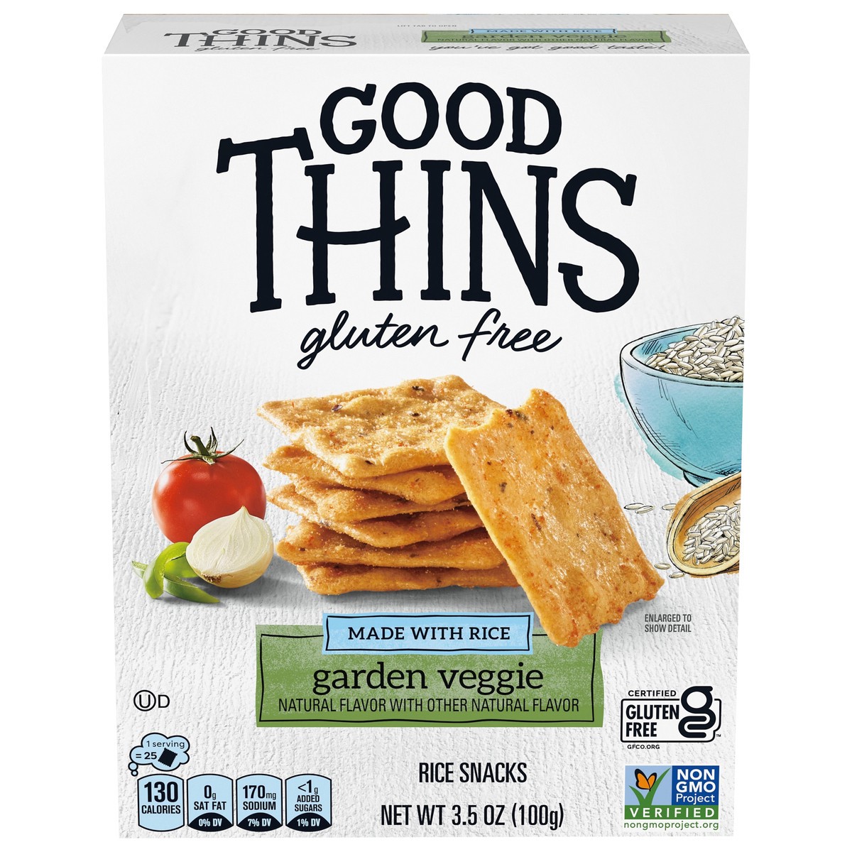 slide 1 of 9, GOOD THiNS Garden Veggie Rice Snacks Gluten Free Crackers, Snack Crackers, 3.5 oz, 3.5 oz