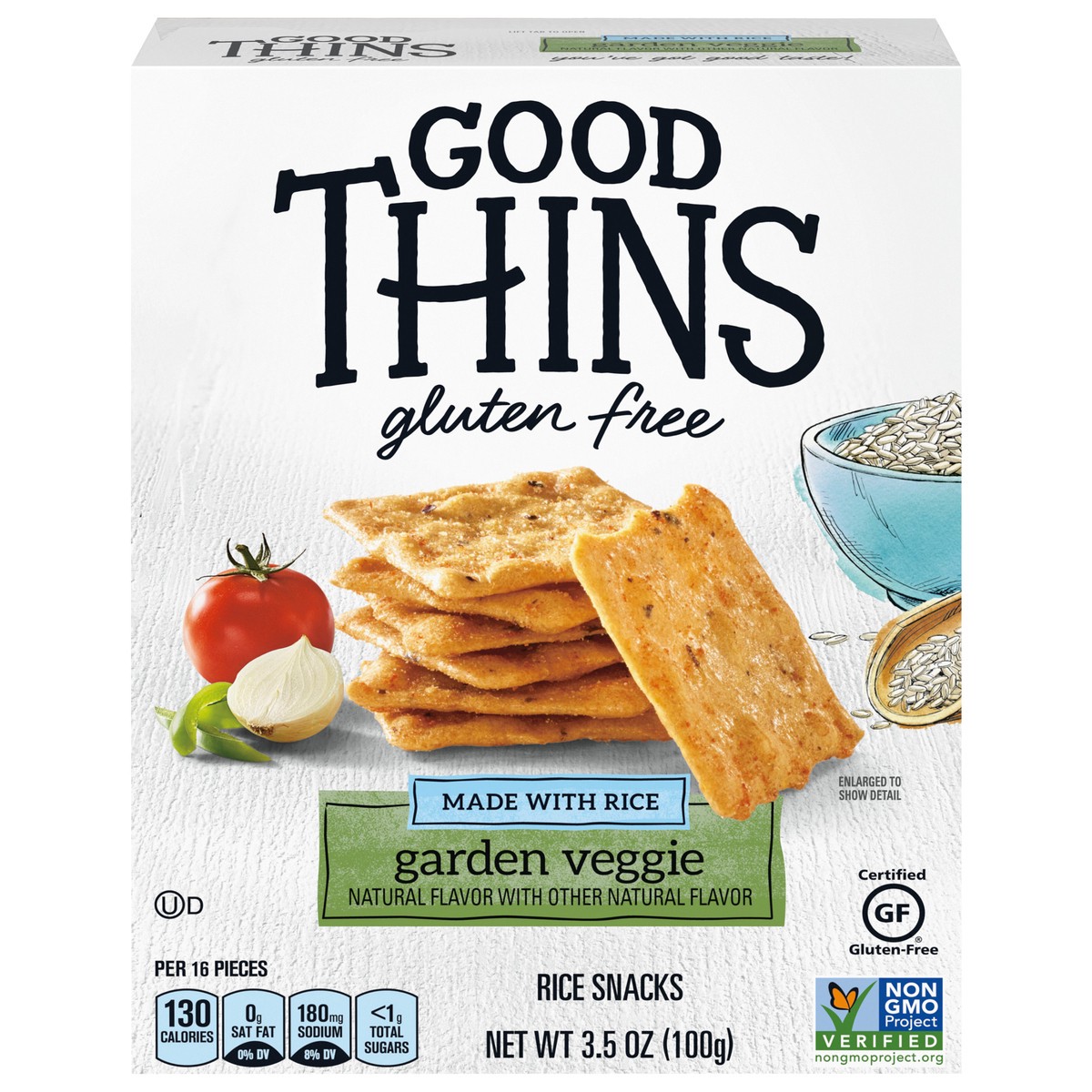 slide 1 of 9, GOOD THiNS Gluten Free Garden Veggie Rice Snacks, 3.5 oz