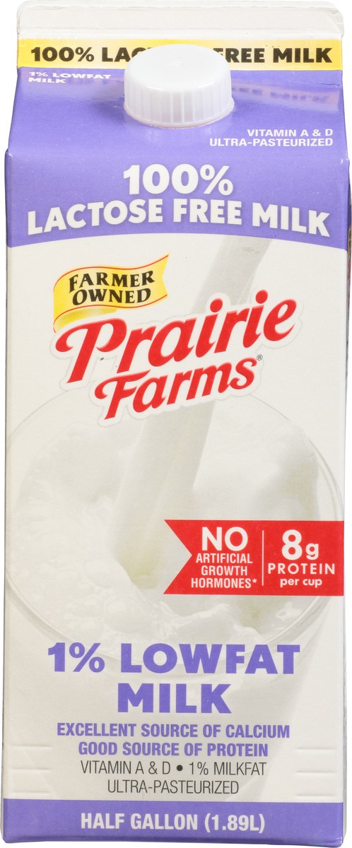 slide 6 of 9, Prairie Farms 100% Lactose Free 1% Lowfat Milk 0.5 gl Carton, 1/2 gal