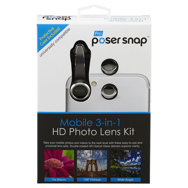 slide 1 of 1, Poser Snap Mobile 3-in-1 HD Photo Lens Kit, 1 ct