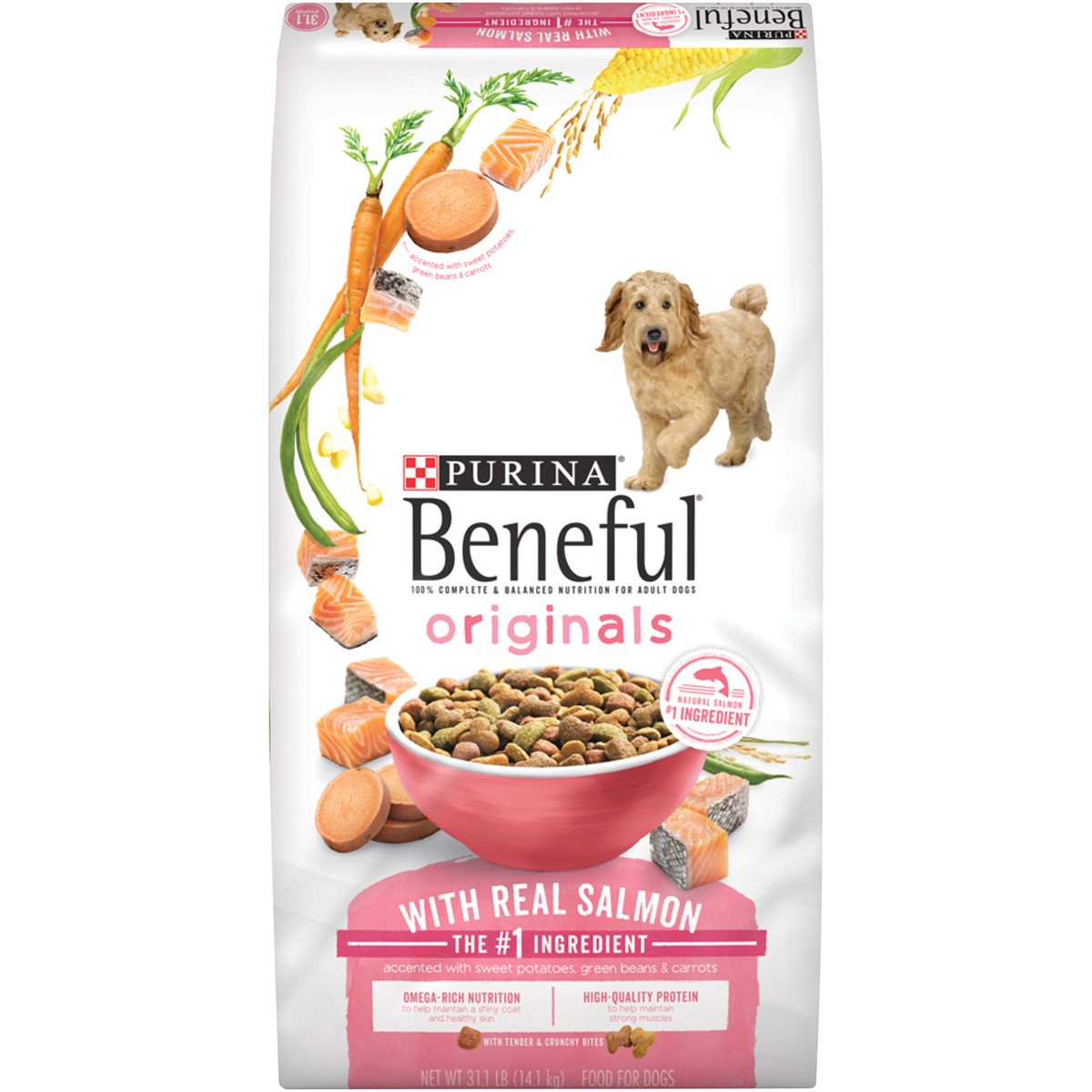 slide 1 of 10, Beneful Originals Real Salmon Dry Dog Food, 31.1 lb