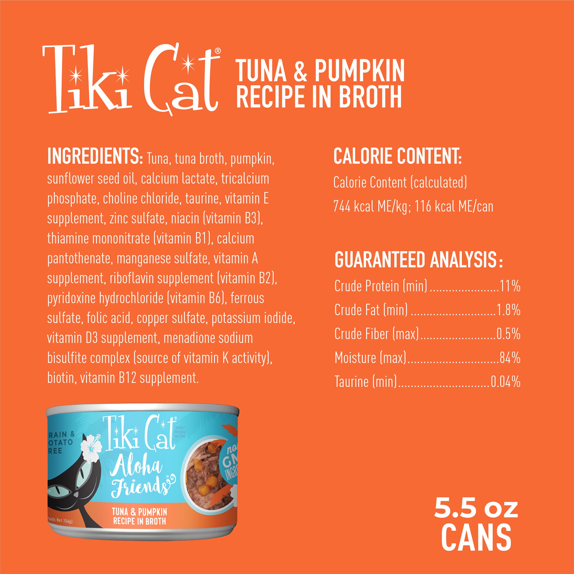 slide 5 of 8, Tiki Cat Aloha Friends Wet Cat Food, Tuna & Pumpkin, 5.5 oz. Can, 1 ct