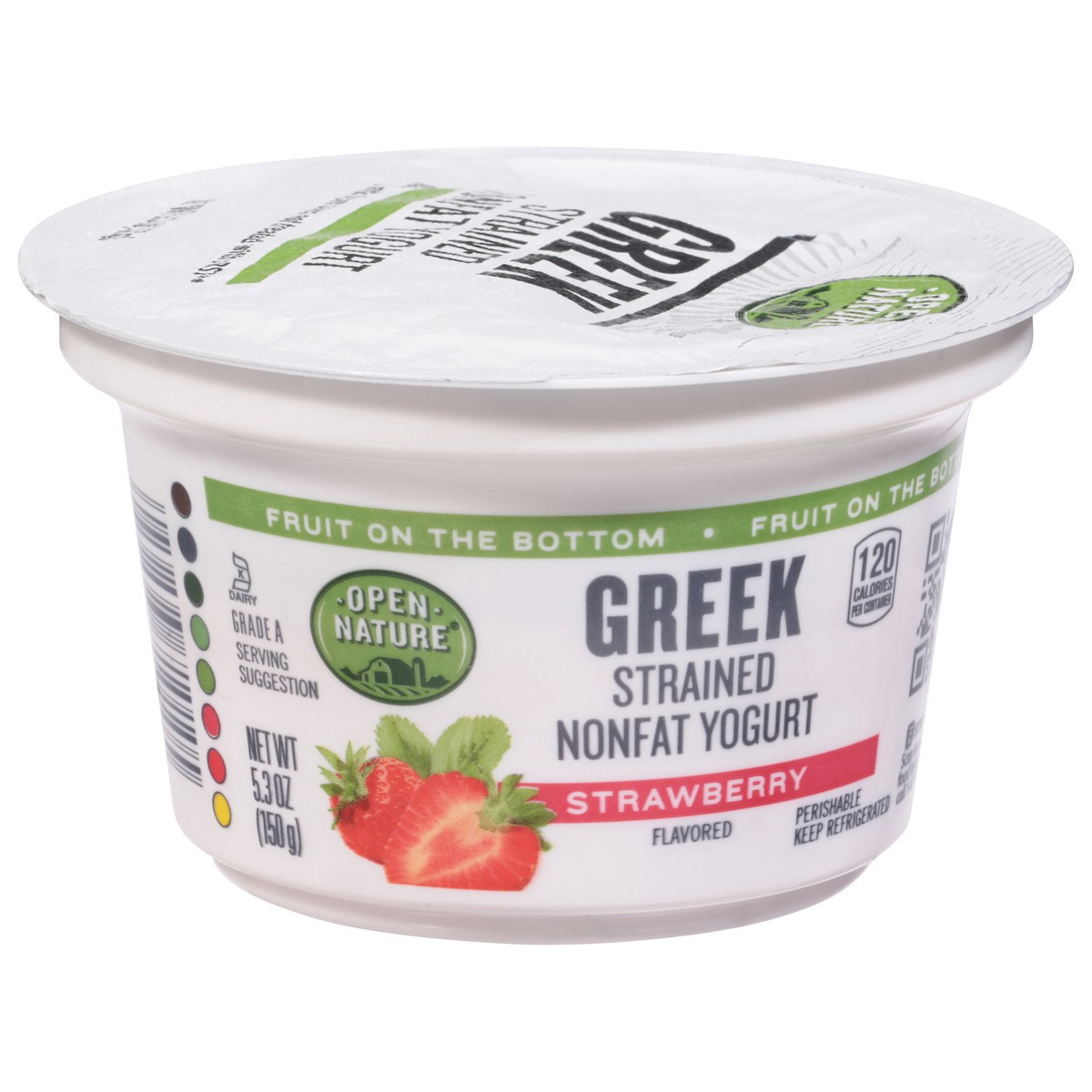 slide 3 of 9, Open Nature Yogurt Greek Nonfat Strained Fruit on the Bottom Strawberry, 5.3 oz