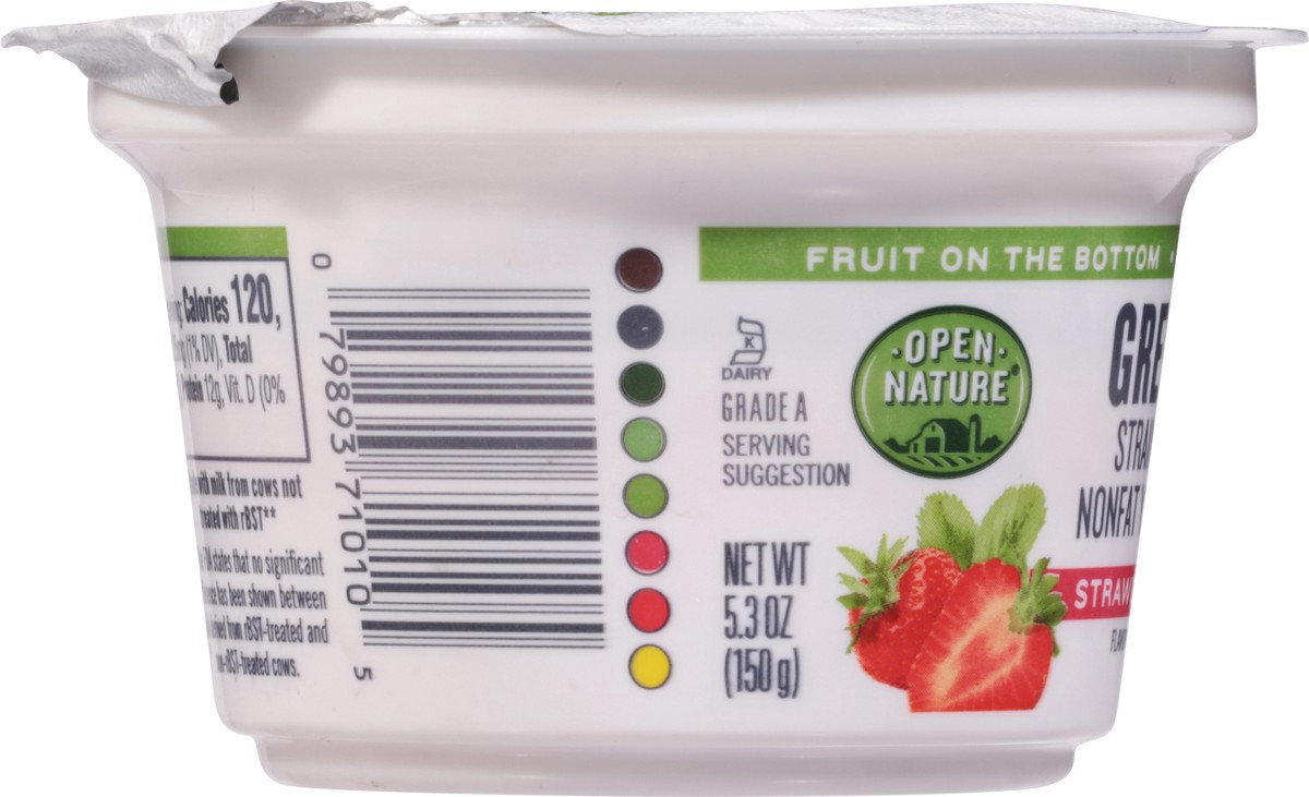 slide 9 of 9, Open Nature Yogurt Greek Nonfat Strained Fruit on the Bottom Strawberry, 5.3 oz