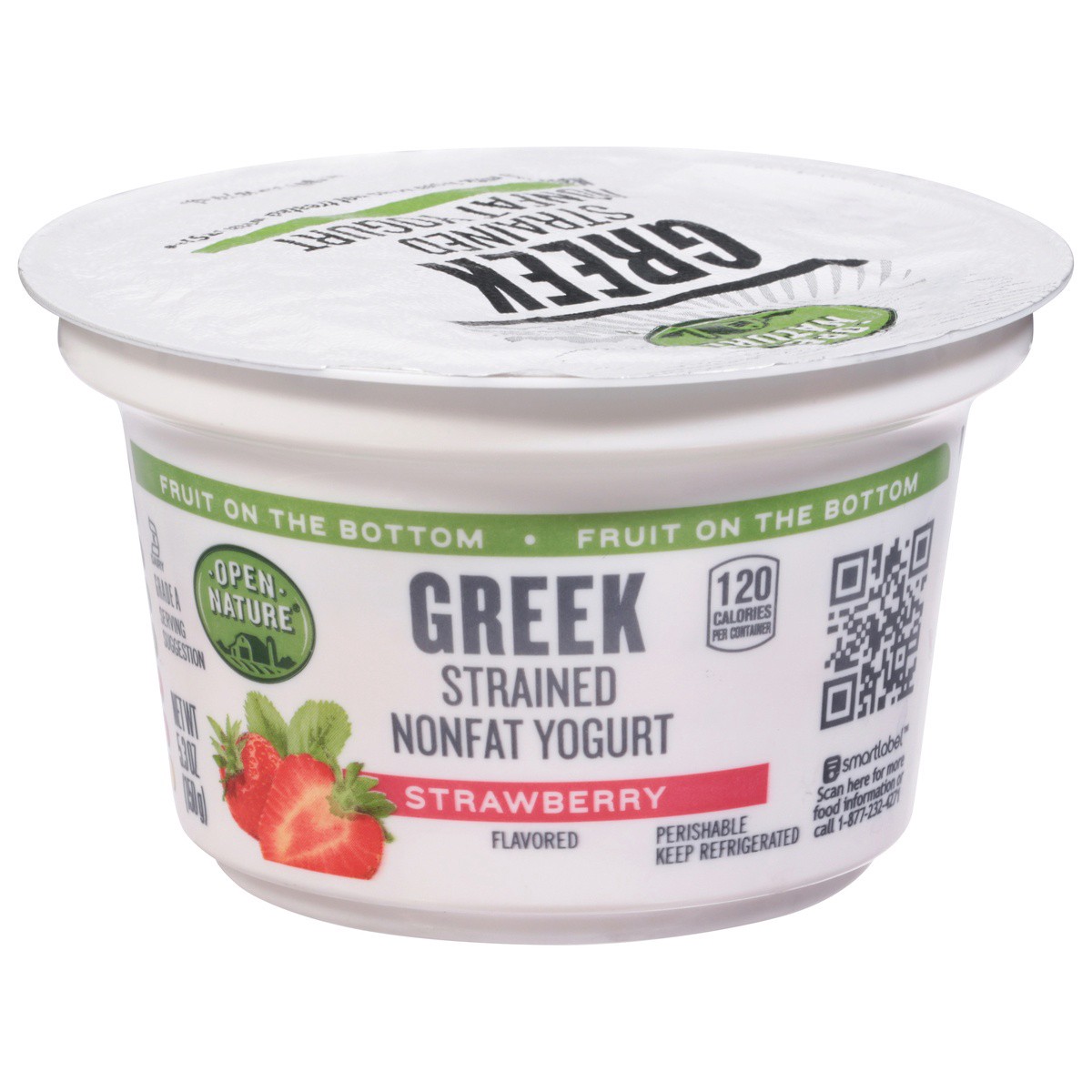 slide 1 of 9, Open Nature Yogurt Greek Nonfat Strained Fruit on the Bottom Strawberry, 5.3 oz