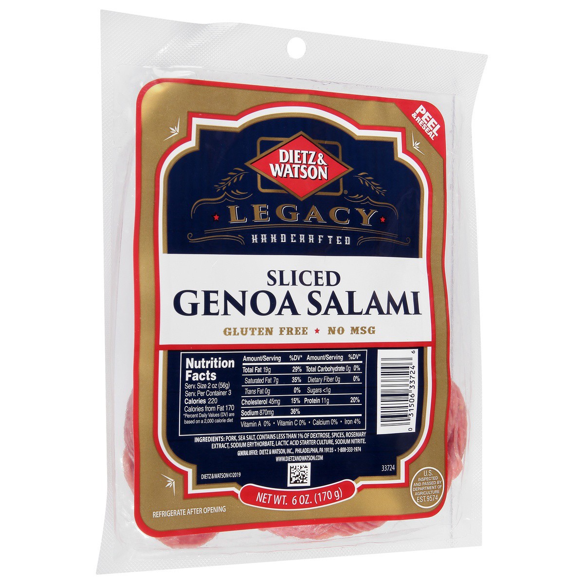 slide 2 of 9, Dietz & Watson Genoa Salami Pillow Pack, 6 oz