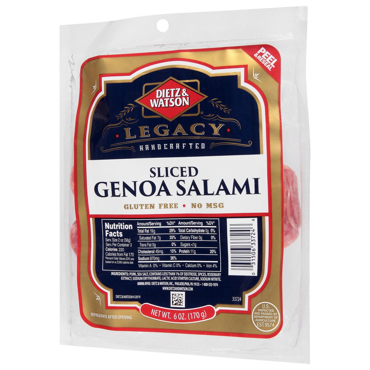 slide 3 of 9, Dietz & Watson Genoa Salami Pillow Pack, 6 oz