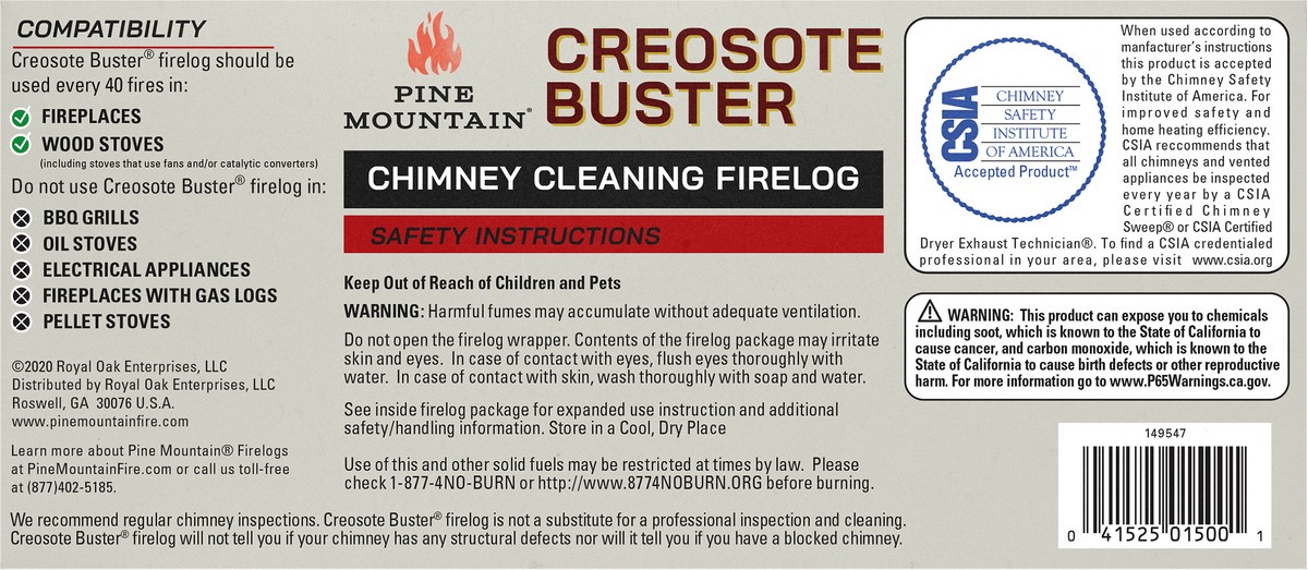 slide 8 of 10, Pine Mountain First Alert Creosote Buster Firelog, 3.5 lb