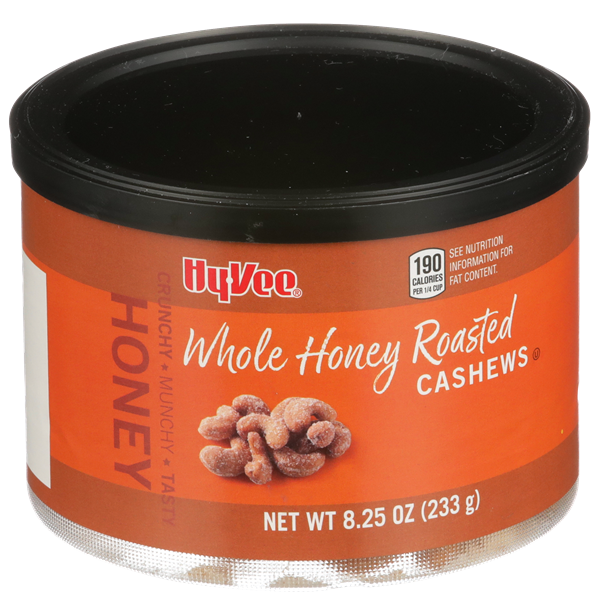 slide 1 of 1, Hy-vee Honey Roasted Whole Cashews, 8.25 oz